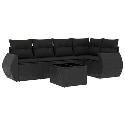 6 Piece Garden Sofa Set with Cushions Black Poly Rattan