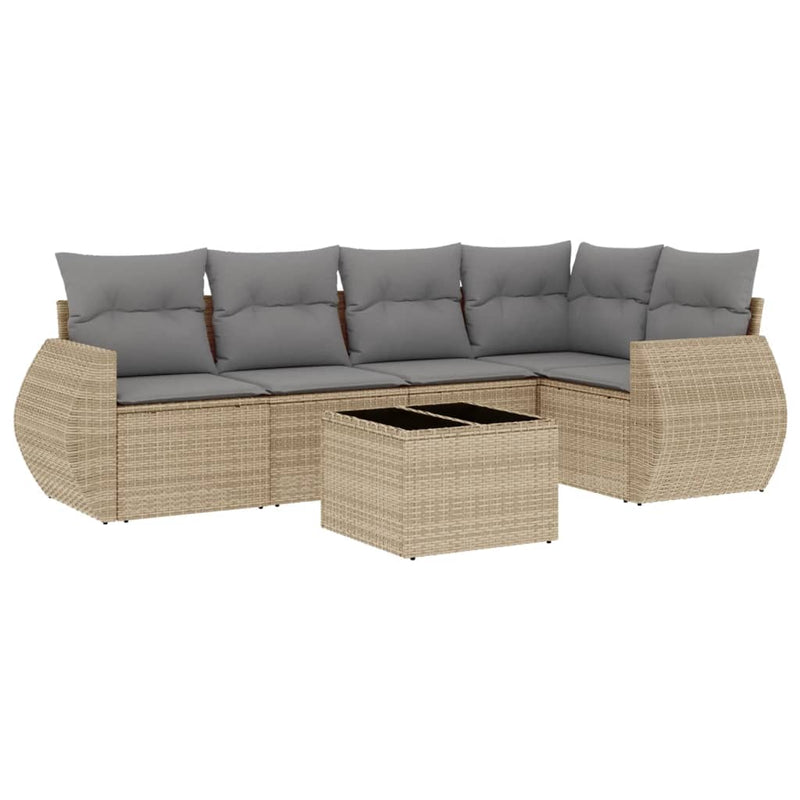 6 Piece Garden Sofa Set with Cushions Beige Poly Rattan