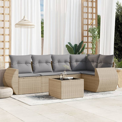 6 Piece Garden Sofa Set with Cushions Beige Poly Rattan