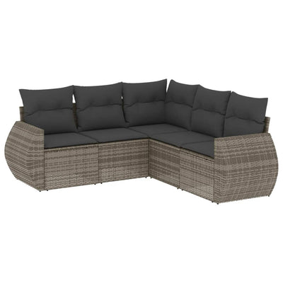 5 Piece Garden Sofa Set with Cushions Grey Poly Rattan