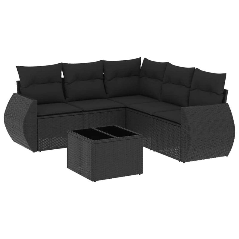 6 Piece Garden Sofa Set with Cushions Black Poly Rattan