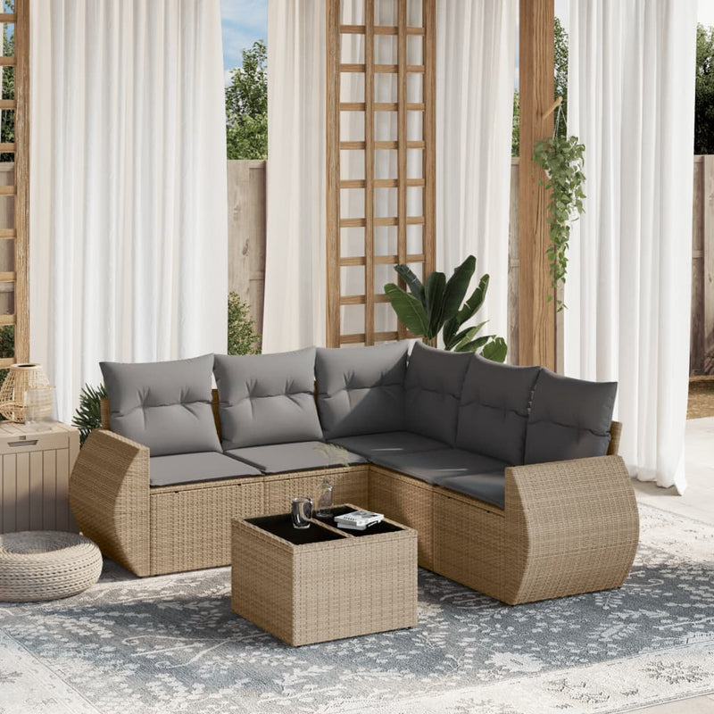 6 Piece Garden Sofa Set with Cushions Beige Poly Rattan