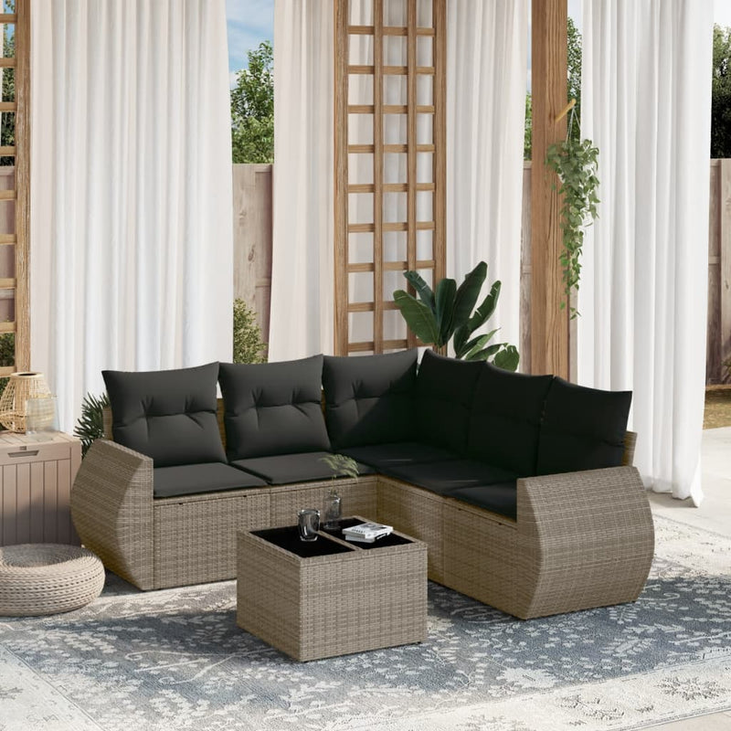 6 Piece Garden Sofa Set with Cushions Grey Poly Rattan