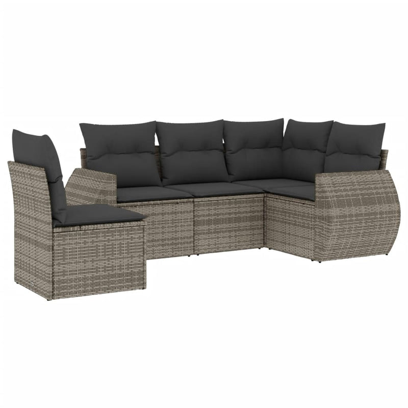 5 Piece Garden Sofa Set with Cushions Grey Poly Rattan