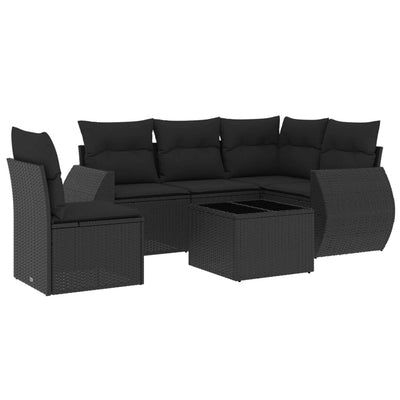 6 Piece Garden Sofa Set with Cushions Black Poly Rattan