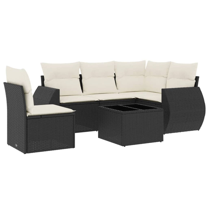 6 Piece Garden Sofa Set with Cushions Black Poly Rattan