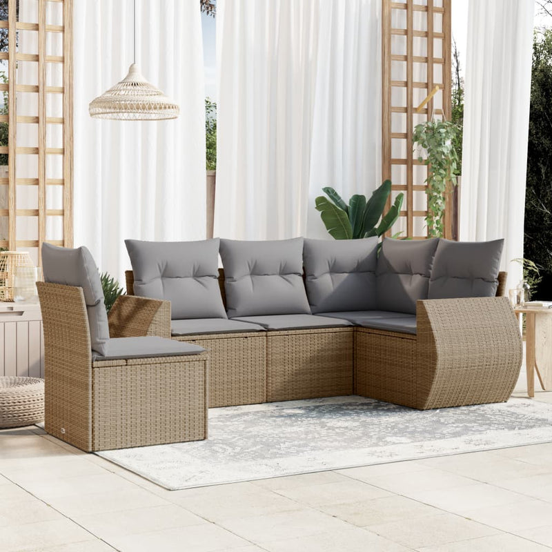 6 Piece Garden Sofa Set with Cushions Beige Poly Rattan