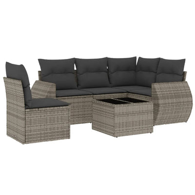 6 Piece Garden Sofa Set with Cushions Grey Poly Rattan