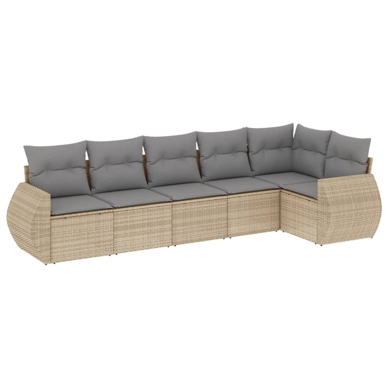 6 Piece Garden Sofa Set with Cushions Beige Poly Rattan