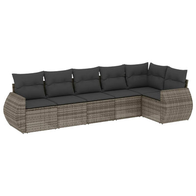 6 Piece Garden Sofa Set with Cushions Grey Poly Rattan