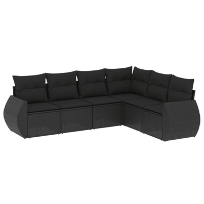 6 Piece Garden Sofa Set with Cushions Black Poly Rattan