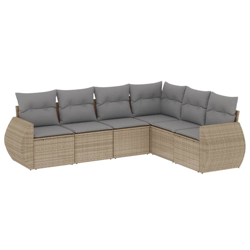 6 Piece Garden Sofa Set with Cushions Beige Poly Rattan