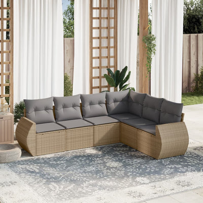 6 Piece Garden Sofa Set with Cushions Beige Poly Rattan