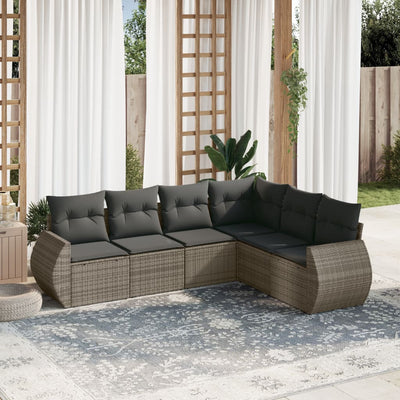 6 Piece Garden Sofa Set with Cushions Grey Poly Rattan