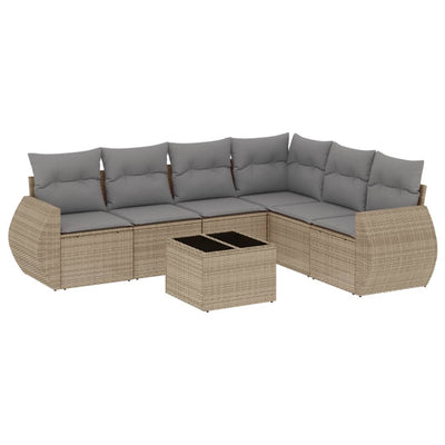 7 Piece Garden Sofa Set with Cushions Beige Poly Rattan