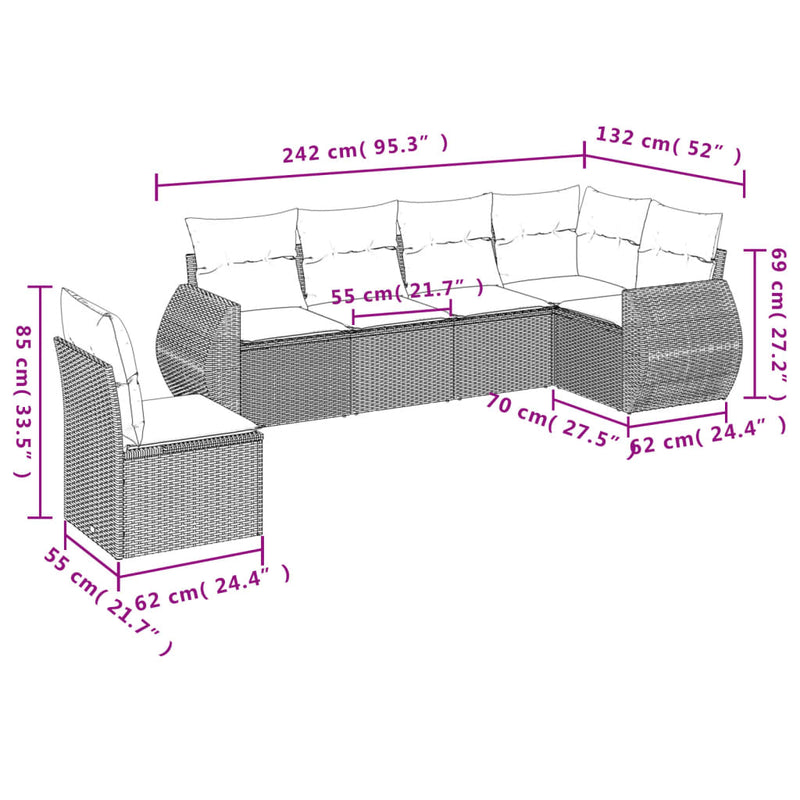 6 Piece Garden Sofa Set with Cushions Beige Poly Rattan