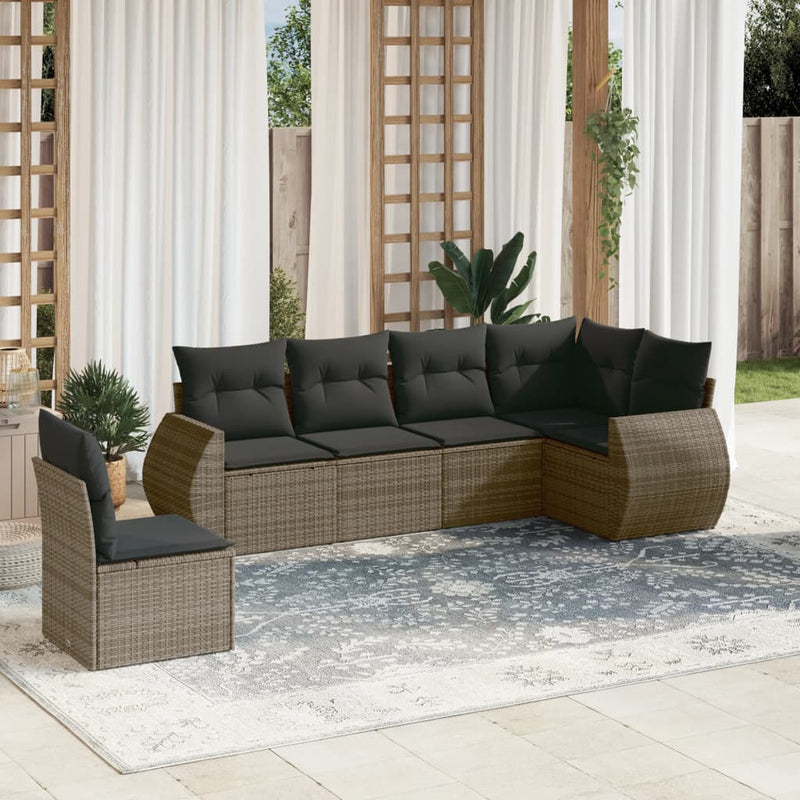 6 Piece Garden Sofa Set with Cushions Grey Poly Rattan