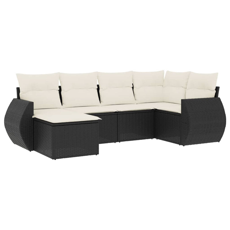 6 Piece Garden Sofa Set with Cushions Black Poly Rattan