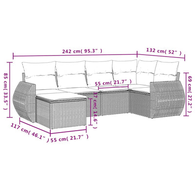 6 Piece Garden Sofa Set with Cushions Grey Poly Rattan