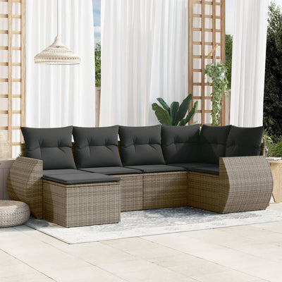 6 Piece Garden Sofa Set with Cushions Grey Poly Rattan