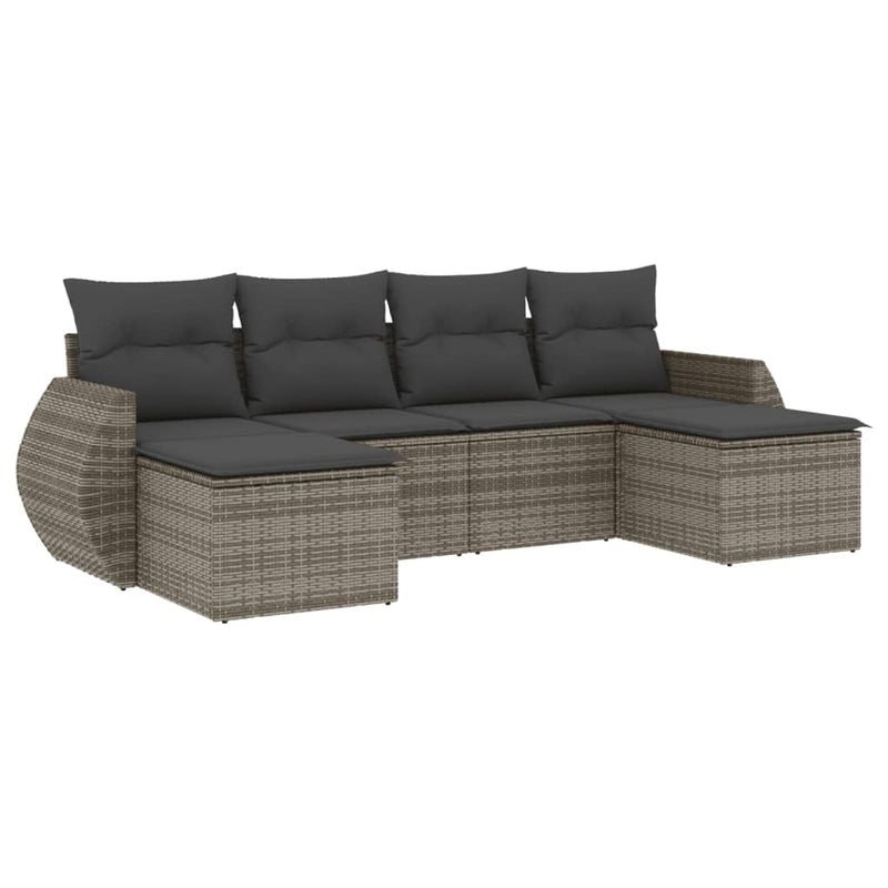 6 Piece Garden Sofa Set with Cushions Grey Poly Rattan