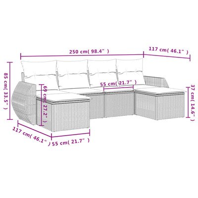 6 Piece Garden Sofa Set with Cushions Grey Poly Rattan