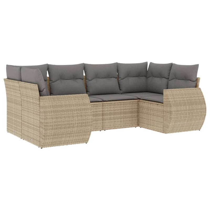 6 Piece Garden Sofa Set with Cushions Beige Poly Rattan