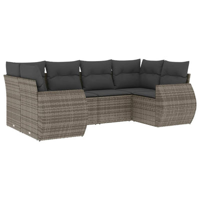 6 Piece Garden Sofa Set with Cushions Grey Poly Rattan