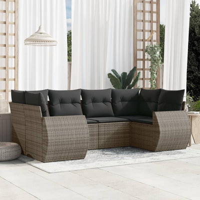 6 Piece Garden Sofa Set with Cushions Grey Poly Rattan