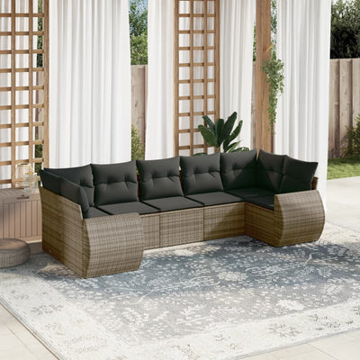 7 Piece Garden Sofa Set with Cushions Grey Poly Rattan