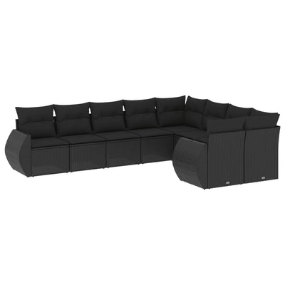 9 Piece Garden Sofa Set with Cushions Black Poly Rattan