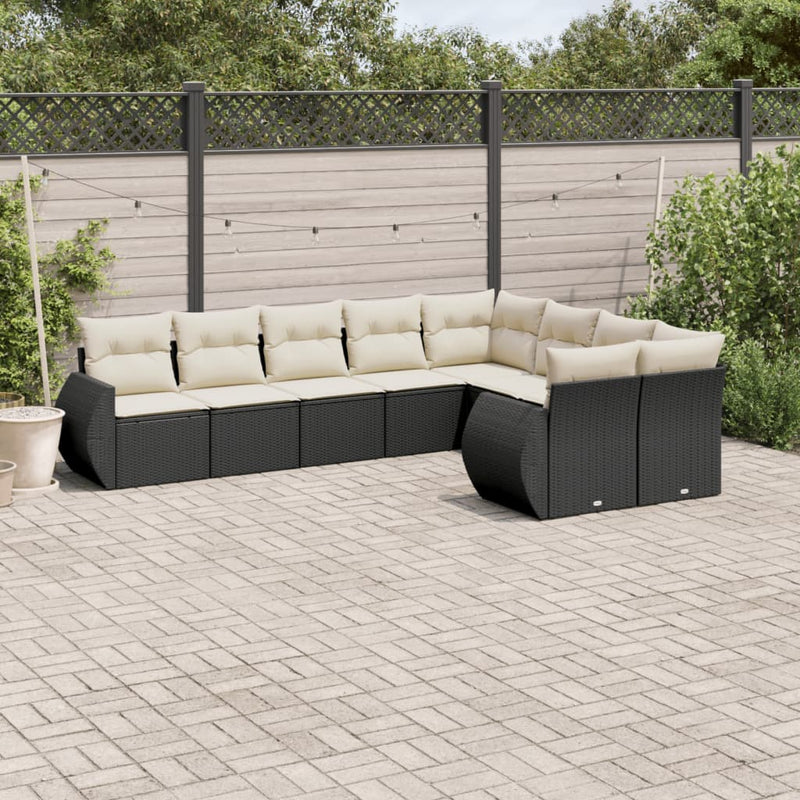 9 Piece Garden Sofa Set with Cushions Black Poly Rattan