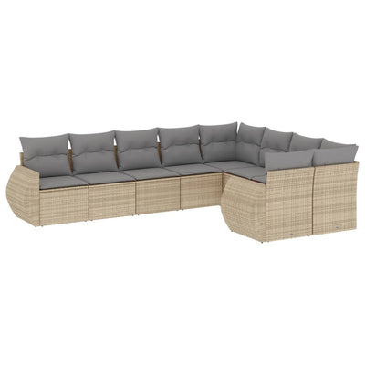 9 Piece Garden Sofa Set with Cushions Beige Poly Rattan