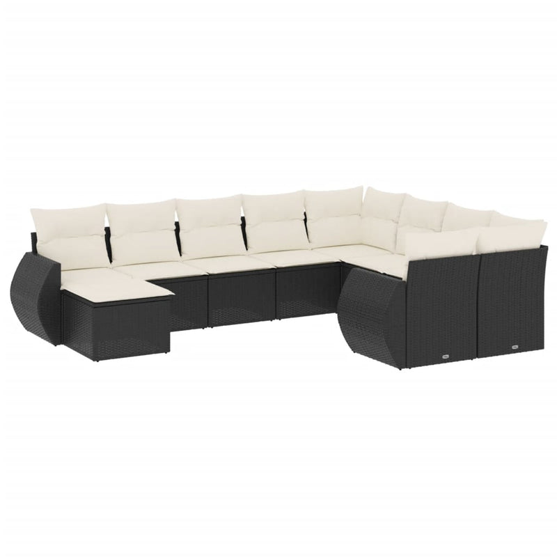 10 Piece Garden Sofa Set with Cushions Black Poly Rattan