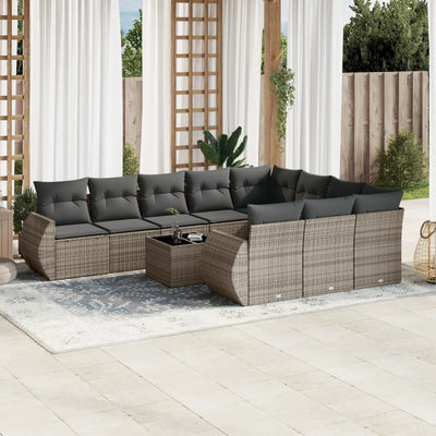 11 Piece Garden Sofa Set with Cushions Grey Poly Rattan