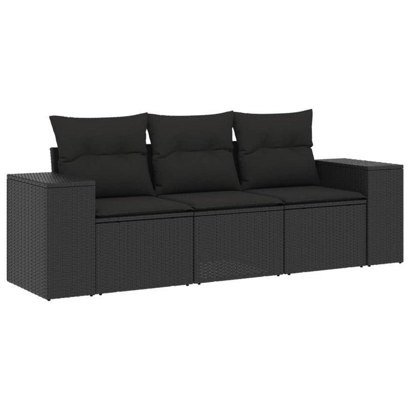 3 Piece Garden Sofa Set with Cushions Black Poly Rattan