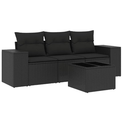 4 Piece Garden Sofa Set with Cushions Black Poly Rattan