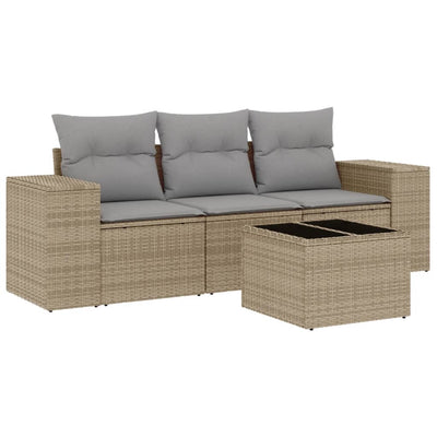 4 Piece Garden Sofa Set with Cushions Beige Poly Rattan