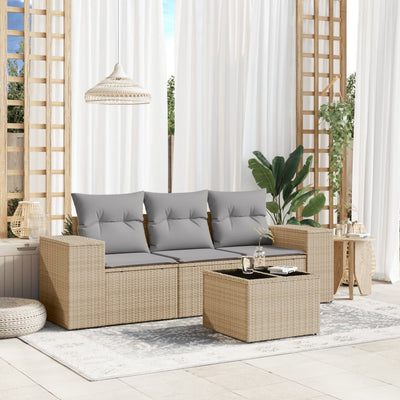 4 Piece Garden Sofa Set with Cushions Beige Poly Rattan