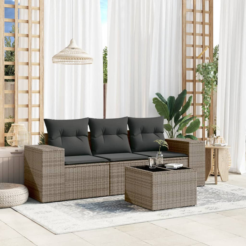 4 Piece Garden Sofa Set with Cushions Grey Poly Rattan