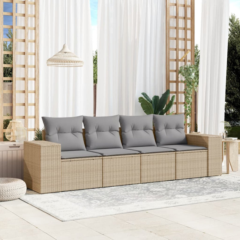 4 Piece Garden Sofa Set with Cushions Beige Poly Rattan