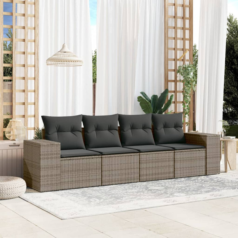 4 Piece Garden Sofa Set with Cushions Grey Poly Rattan