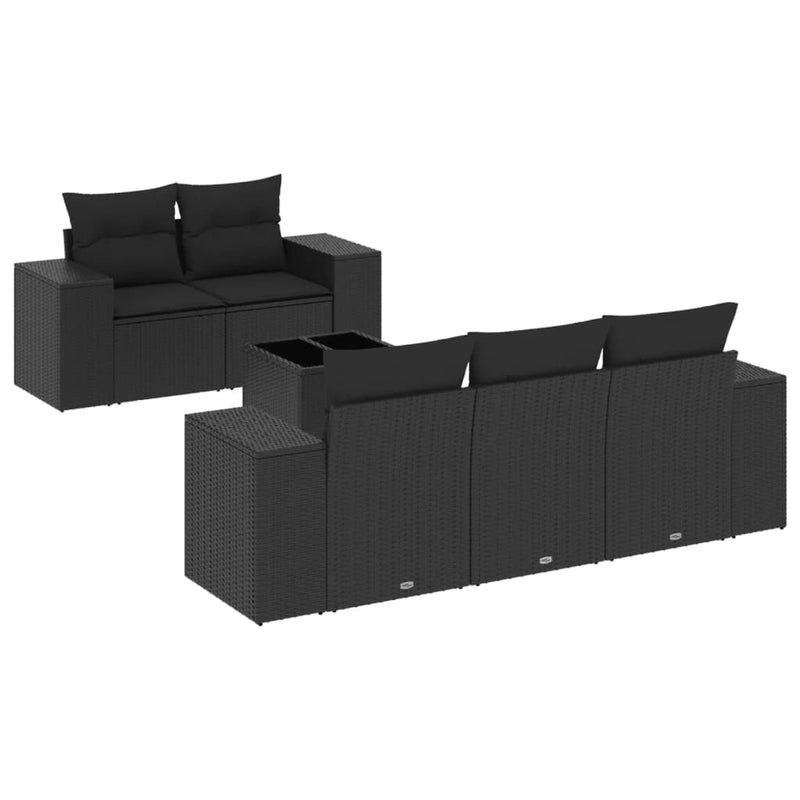 6 Piece Garden Sofa Set with Cushions Black Poly Rattan