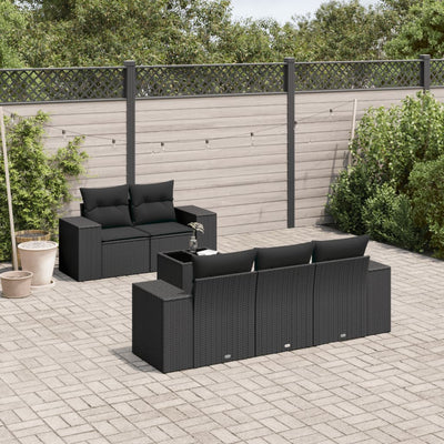 6 Piece Garden Sofa Set with Cushions Black Poly Rattan