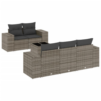 6 Piece Garden Sofa Set with Cushions Grey Poly Rattan