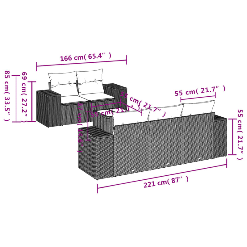 6 Piece Garden Sofa Set with Cushions Grey Poly Rattan