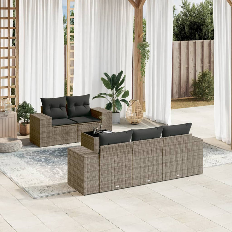 6 Piece Garden Sofa Set with Cushions Grey Poly Rattan