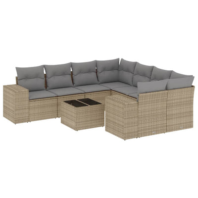 9 Piece Garden Sofa Set with Cushions Beige Poly Rattan