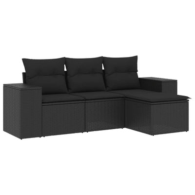 4 Piece Garden Sofa Set with Cushions Black Poly Rattan