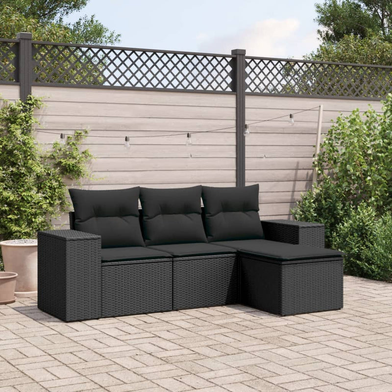 4 Piece Garden Sofa Set with Cushions Black Poly Rattan